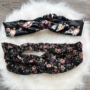 2 Black Floral Pink Rose Green Bow Knot Elastic Headbands Rockabilly Halloween